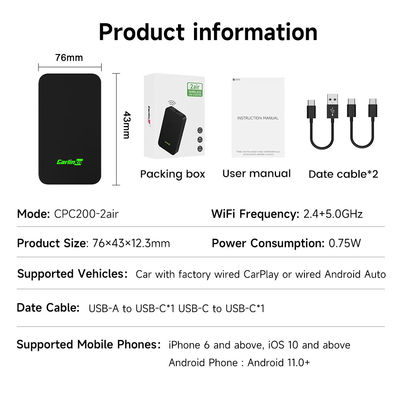 Wired To Wireless Smart Android Auto And Apple Carplay Dongle 2Air AI BOX Wireless USB Wifi BT Adapter