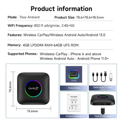 4+64gb Ai Box Wireless Adapter Carplay Android Auto AI Box Dongle Bluetooth 4.2  5.0