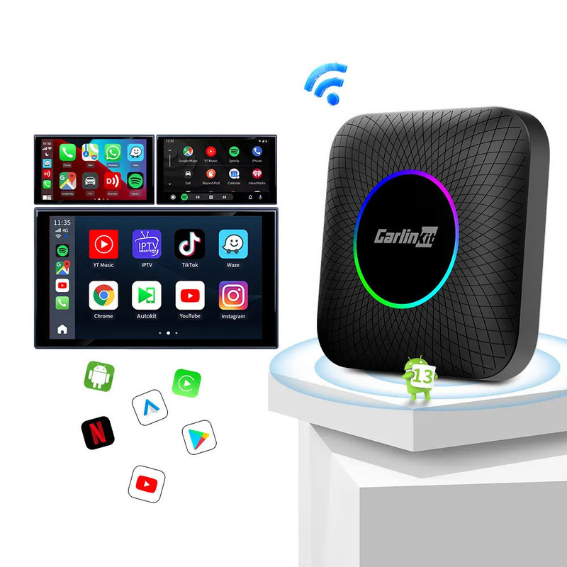 Wireless Adapeter Carplay & Android Box USB 4G 64Gb Up To 512Gb Android 13 SM6225 Ai Tv Box Dongle
