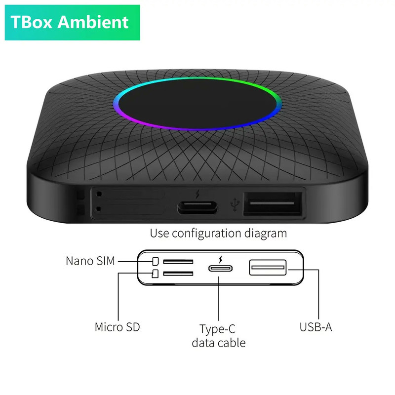 Cpc200 Tbox Ambient Usb Tbox Ambient Android 13.0 Wireless Adapter CarPlay Ai Box Sim Tf Card Slot Wireless Mouse Remote Control Car Play Box