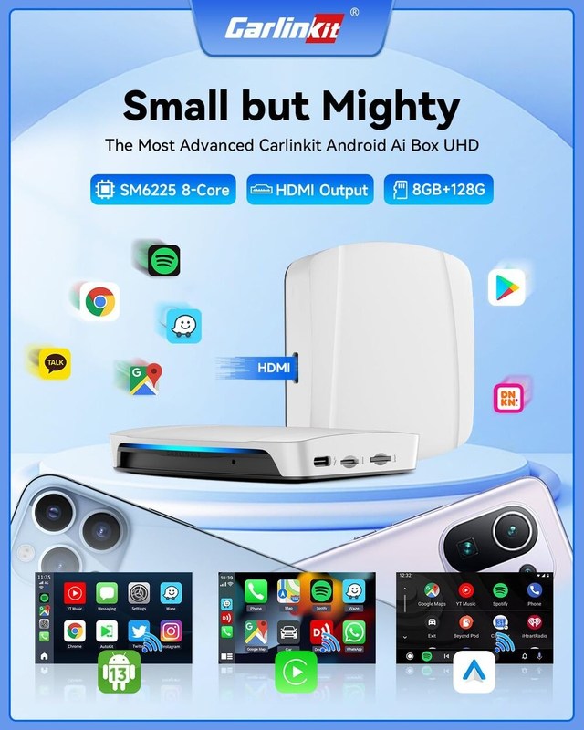 Wired to Wireless Adapter Carplay Android 13 Tbox UHD AI Box HDMI 8Gb 128Gb Adapter SDM660 HDMI Output For Netflix Youtube